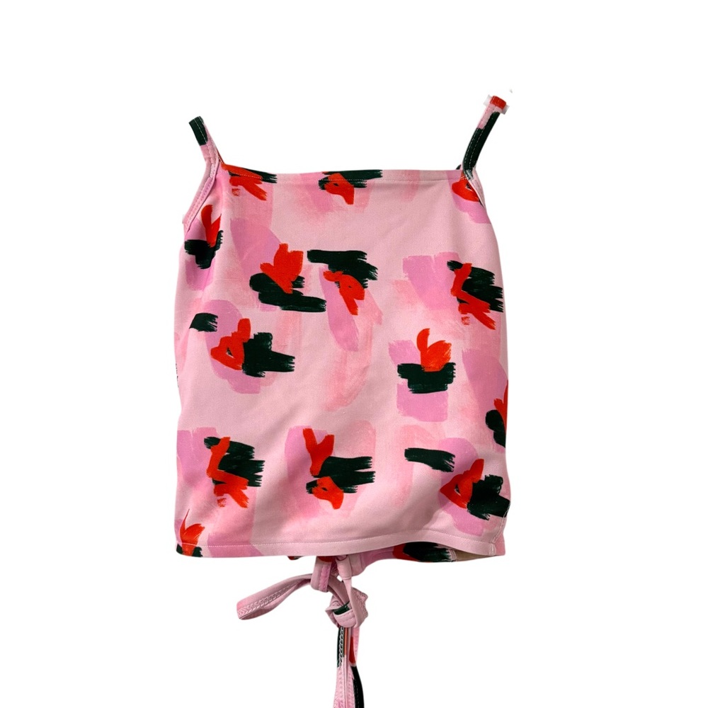 Albion Pink Floral Print Tankini Top with Red and Black Accents